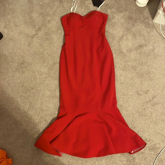 Reupload - Red Strapless Midi Dress - Picture 1 of 3